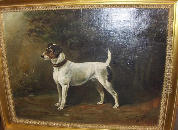 A Terrier In A Landscape Oil Painting - Cuthbert Bradley