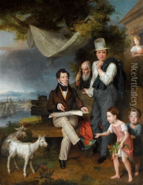 Self Portrait Of The Artist With His Family And George Dawe Oil Painting - Wilhelm Alexandrowitsch Golicke