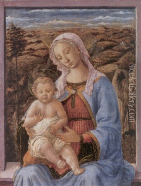 Madonna And Child Seated On A Window Ledge Oil Painting - (Francesco di Stefano) Pesellino
