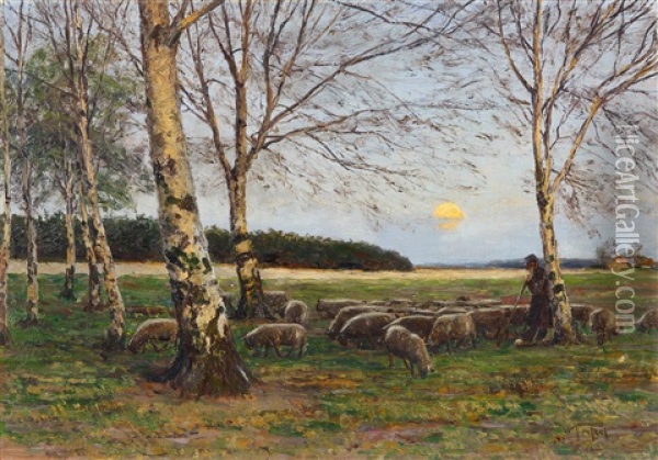 Schafer Mit Seiner Herde Oil Painting - Wilhelm Fritzel