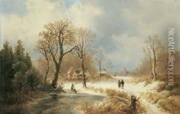 Winterliche Waldlandschaft Mit
 Bauernhausern. Oil Painting - Josef Thoma