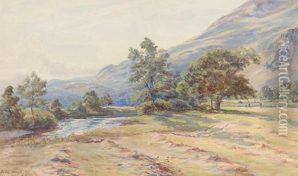 Harvest Scene Loch Lomond Oil Painting - James Heron