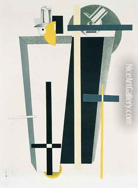 Abstract composition in grey, yellow and black Oil Painting - Eliezer Markowich Lissitzky