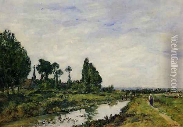Small Canal at Quilleboeuf Oil Painting - Eugene Boudin