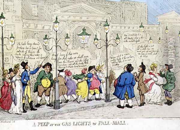 A Peep at the Gas Lights in Pall Mall Oil Painting - Thomas Rowlandson