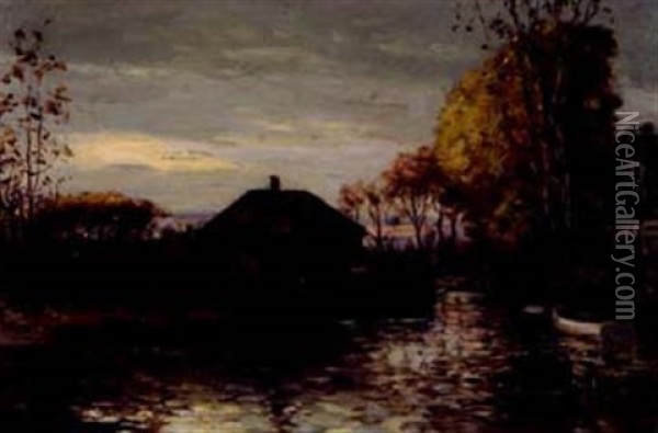 Water Reflection At Twilight Oil Painting - George Horne Russell
