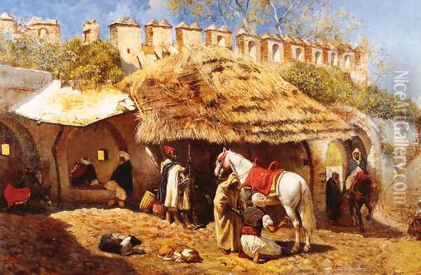 Blacksmith Shop At Tangiers Oil Painting - Edwin Lord Weeks