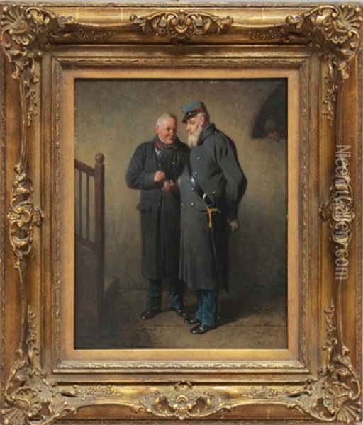 Zwei Veteranen Im Gesprach Oil Painting - Friedrich Ritter von Malheim Friedlaender