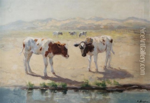 Cows In The Dunes Oil Painting - Fedor Van Kregten