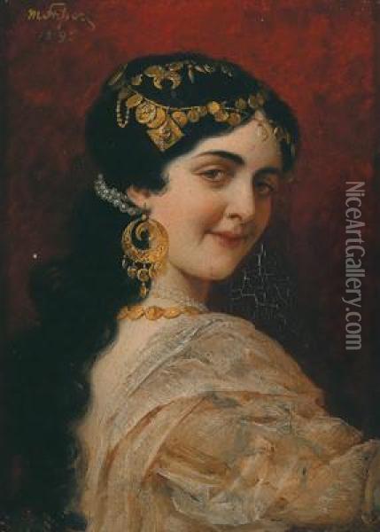 Portrait Of A Lady In Oriental Headdress Oil Painting - Moritz Stifter