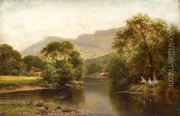 Fishing On The River Oil Painting - Thomas Spinks