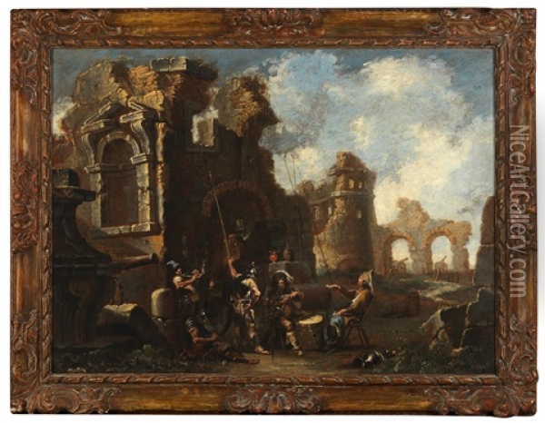 Soldiers Playing Cards Among Ruins Oil Painting - Alessandro Magnasco