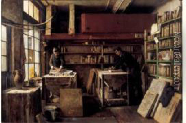 L'atelier De Lithographie Oil Painting - Alois Boudry