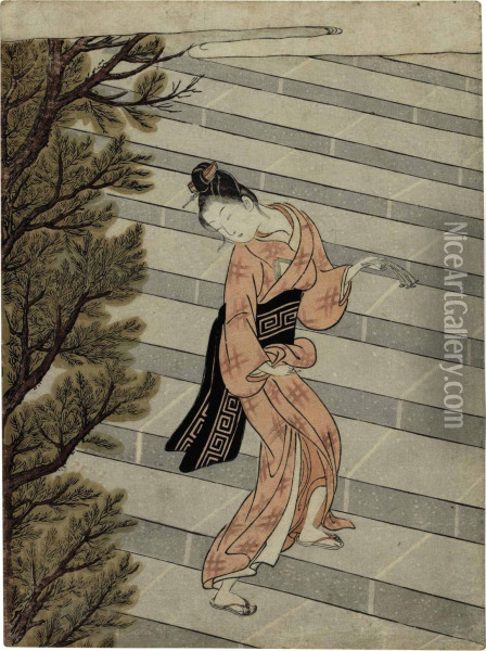 Ritual Of Climbing The Stairs One Hundred Times Oil Painting - Suzuki Harunobu