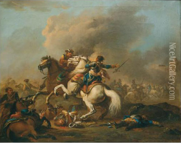 Choc De Cavalerie Oil Painting - Jean Duplessi-Bertaux