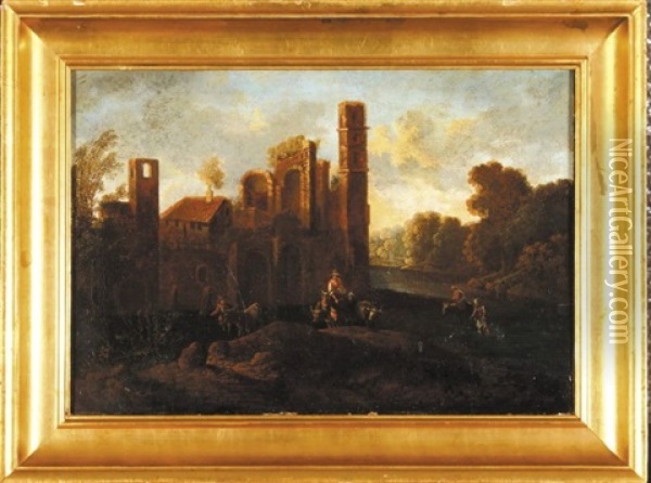 Scena Rodzajowa Na Tle Ruin Oil Painting - Pieter Anthonisz van Groenewegen