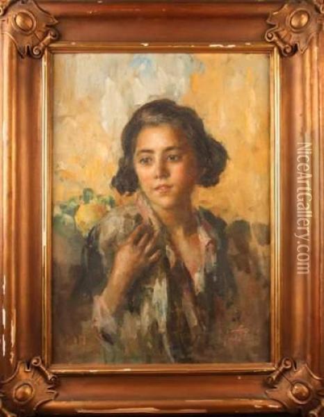 Portrait De Jeune Fille Oil Painting - Rinaldo Agazzi