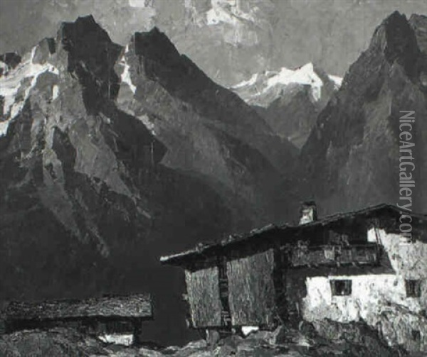 Einschichthof Bei Garmisch Oil Painting - Oskar Mulley