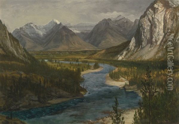Bow River Falls, Canadian Rockies (bow River Valley, Canadian Rockies) Oil Painting - Albert Bierstadt