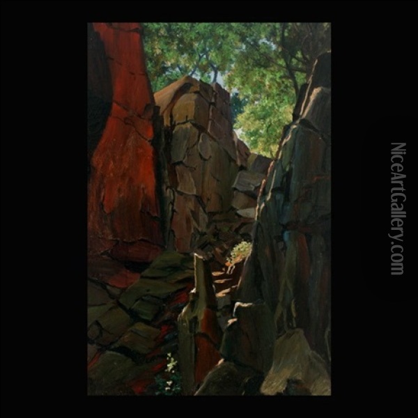 Rock Canyon Walls Oil Painting - Thomas Virgil Troyon Hill