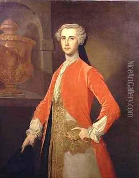 Portrait of Francis Seymour Conway Marquess of Hertford 1719-94 in the Hunting Livery of George II Oil Painting - Bartholomew Dandrige