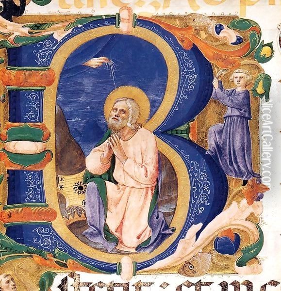 Initial B with David in Prayer Oil Painting - Zanobi Strozzi