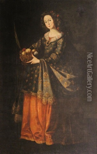Saint Dorothea Oil Painting - Francisco De Zurbaran