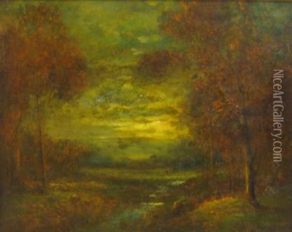 Landscape With Figure Oil Painting - Hudson Mindell Kitchell