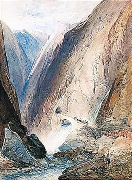 The Entrance To The Gorge Of Gondo, Simplon Oil Painting - William Callow