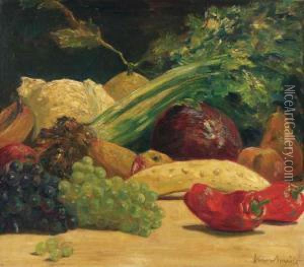 Still Life With Vegetables And Grapes Oil Painting - Simon Maris