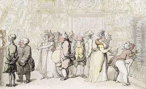 Viewing at the Royal Academy, c.1815 Oil Painting - Thomas Rowlandson