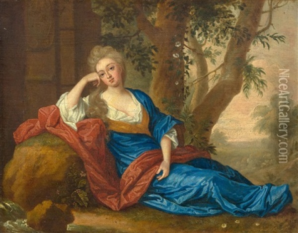 Portrait Of An Elegant Lady Under A Tree Oil Painting - Michael Dahl