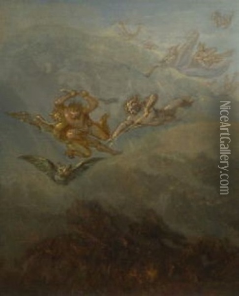 Satan, Hexen Und Eule Im Flug Oil Painting - Moritz von Schwind