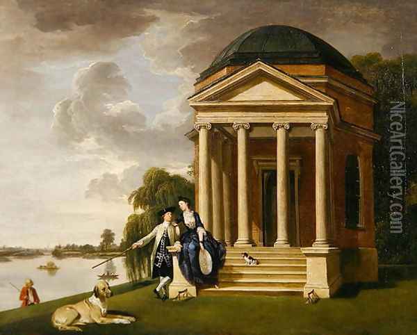 David Garrick (1717-79) and his Wife by his Temple to Shakespeare at Hampton, c.1762 Oil Painting - Johann Zoffany