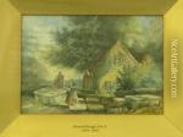 A Country Church Yard Oil Painting - Samuel Bough