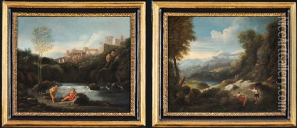 Paesaggio Fluviale Con Figure (+ Paesaggio Fluviale Con Figure; Pair) Oil Painting - Jan Frans van Bloemen
