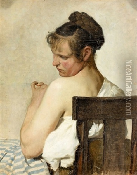 Junge Frau Auf Einem Stuhl Oil Painting - Pietro Morgari