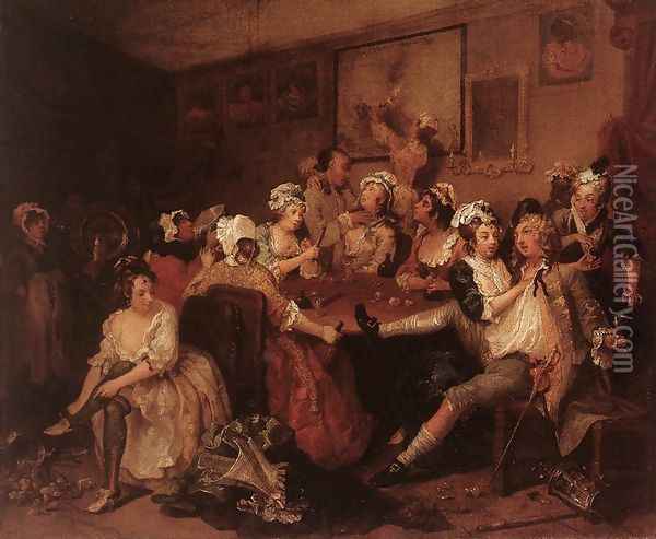 The Orgy c. 1735 Oil Painting - William Hogarth