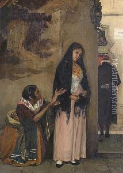 Venezianische Dame Und Bettlerin. Oil Painting - Dome Skuteczky