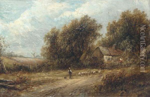 Shepherd And His Flock On A Track Oil Painting - Joseph Thors