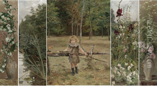 Child Fields And Flowers Oil Painting - Jean Joseph Delvin