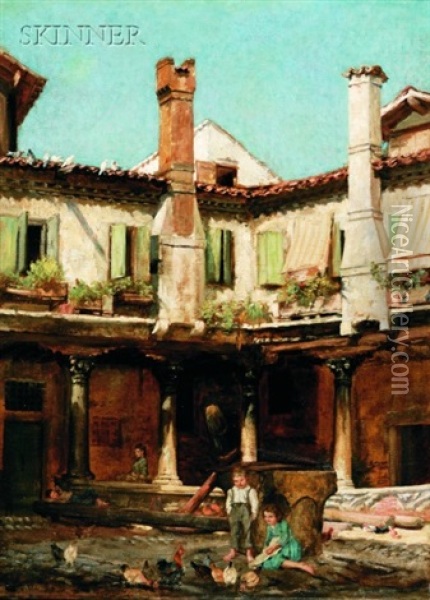 Byzantine Courtyard In Venice Oil Painting - Henry Leland