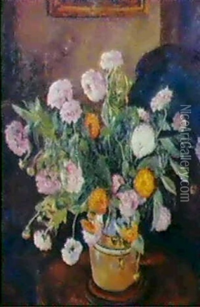 A Vase Of Dahlias Oil Painting - James Bolivar Manson