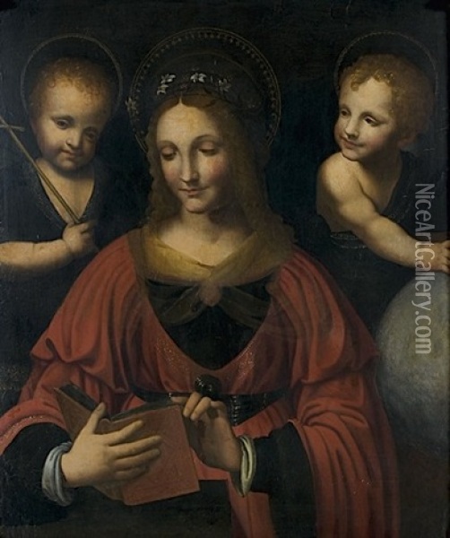 Sainte Catherine Entouree De L'enfant Jesus Et De Saint Jean Baptiste Oil Painting - Bernardino Luini