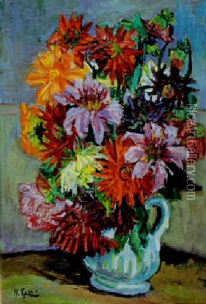 Bouquet De Dahlias Oil Painting - Henri Epstein