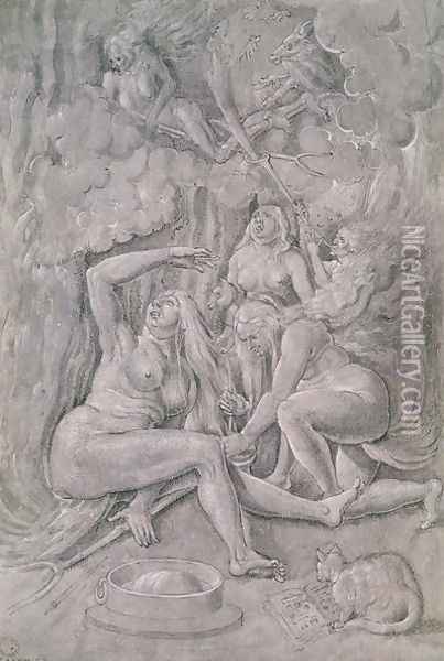 The Witches' Sabbath c.1515 Oil Painting - Hans Baldung Grien