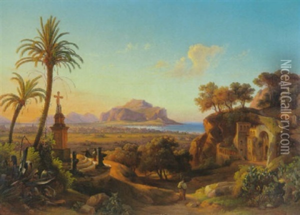 Blick Auf Den Monte Pelegrino Bei Palermo Oil Painting - Johann Georg Gmelin