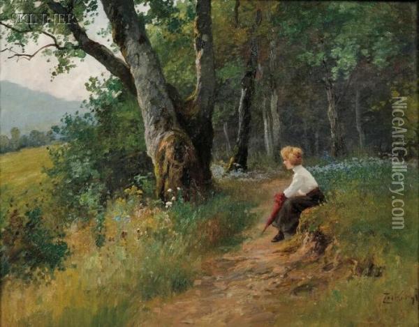 Rest On A Walk In The Woods Oil Painting - Gyula, Julius Zorkoczy