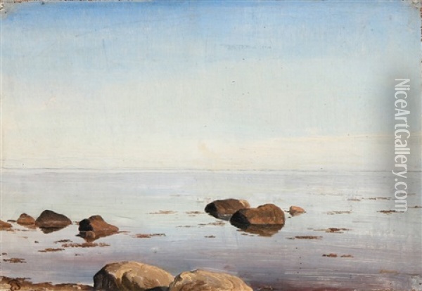 A Calm Day At The Coast Oil Painting - Edvard Frederik Petersen
