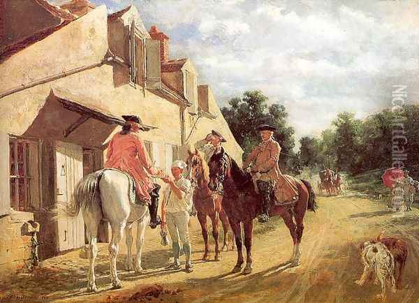 At the Relay Station 1860 Oil Painting - Jean-Louis-Ernest Meissonier